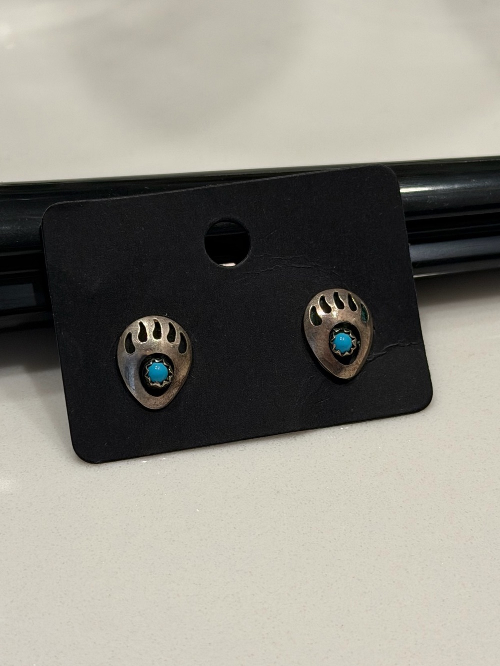 Native Bear Claw Turquoise Silver Stud Earrings